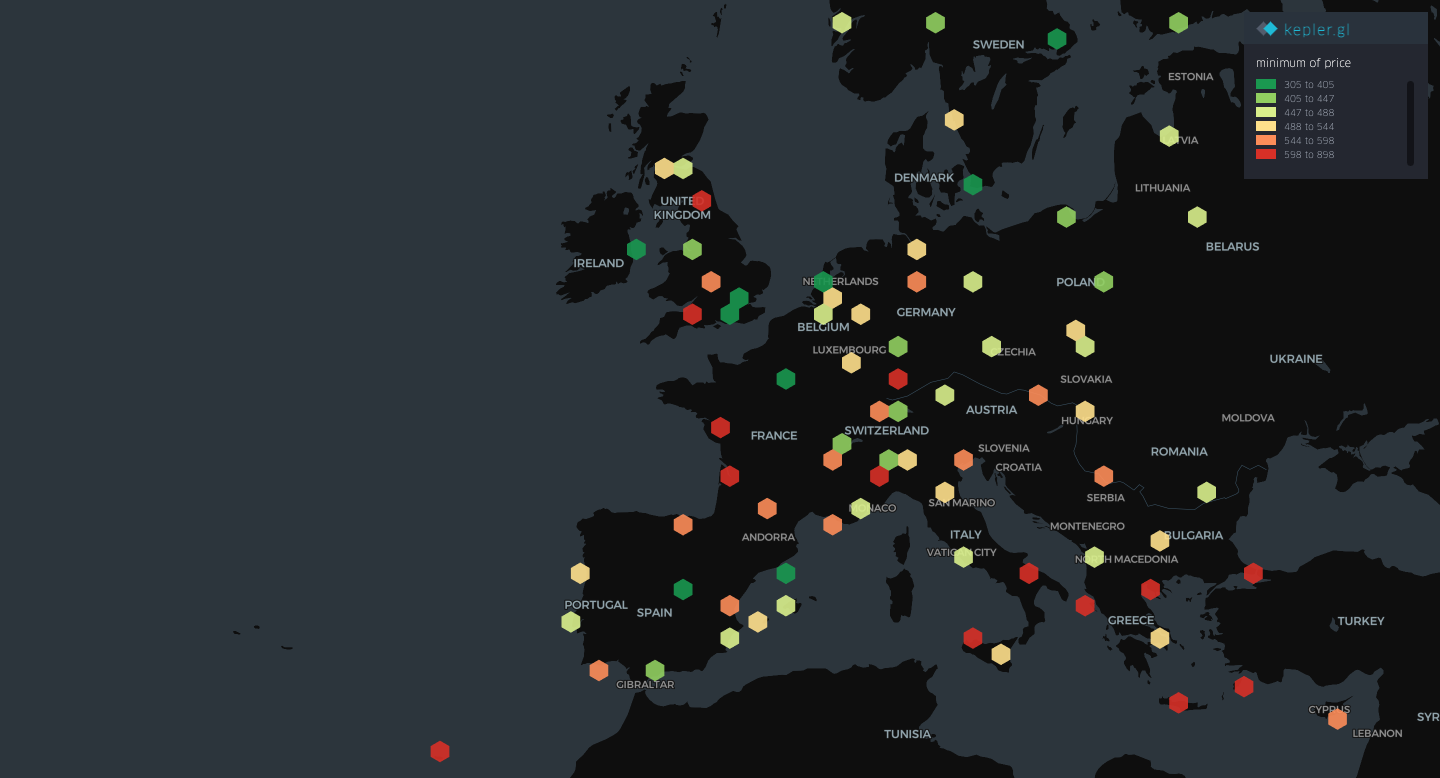 Minimum flight fares arriving to EU