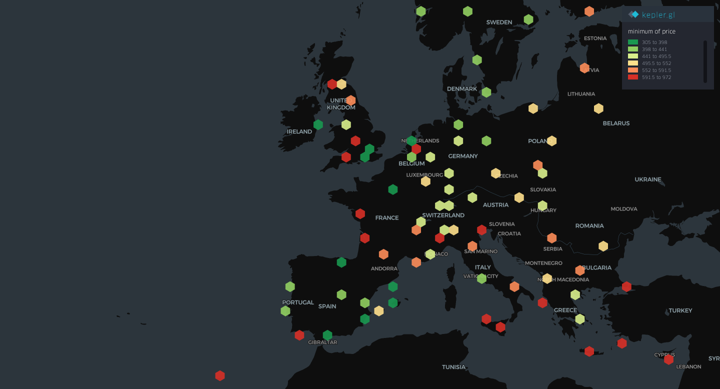 Minimum flight fares departing from EU