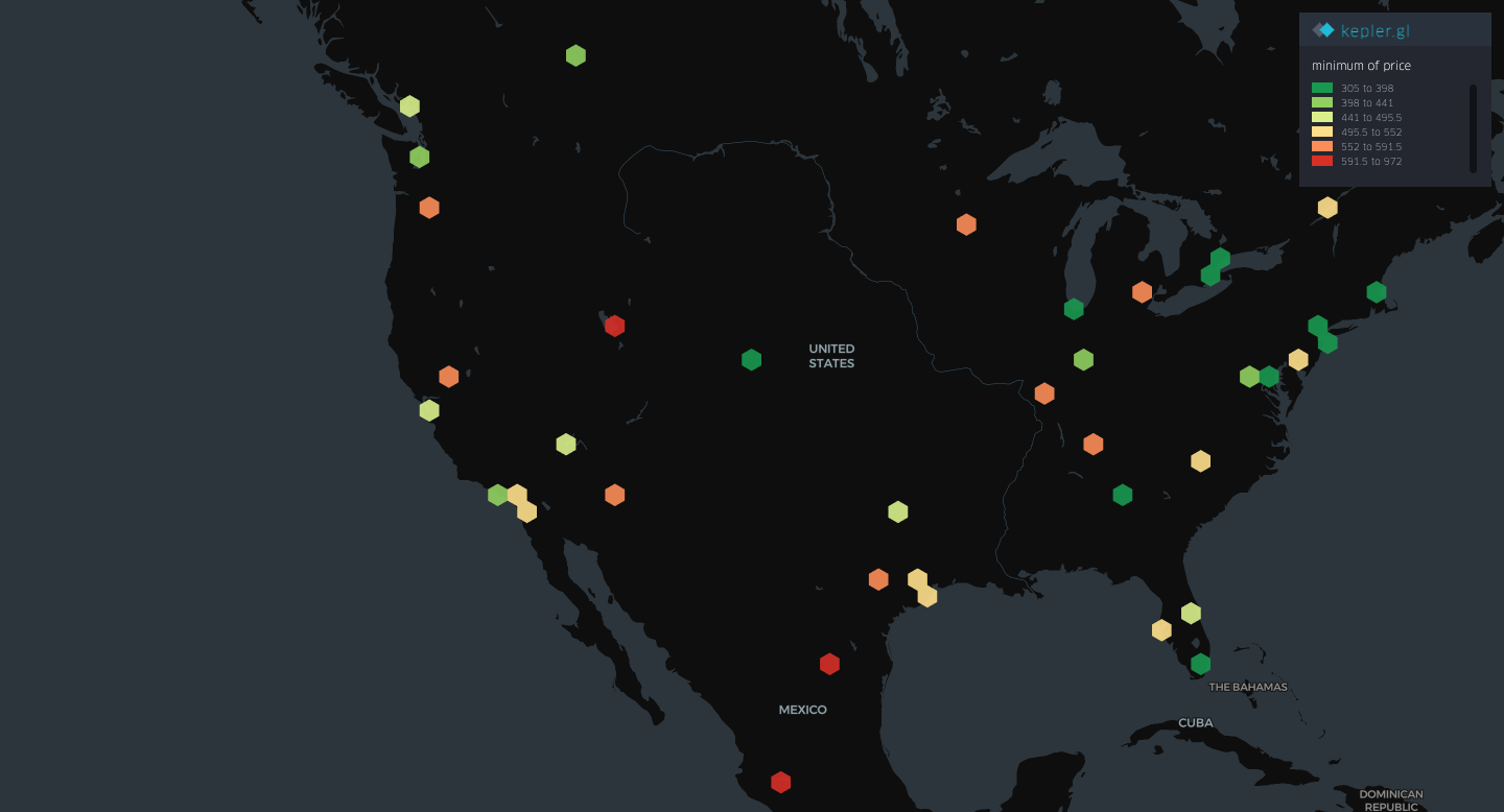 Minimum flight fares departing from NA